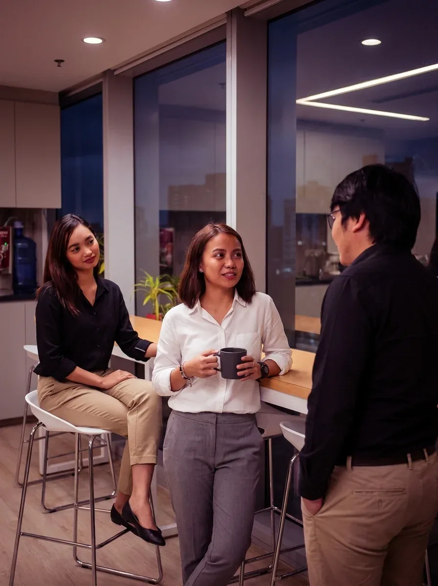 KDCI colleagues talking together in an office break area