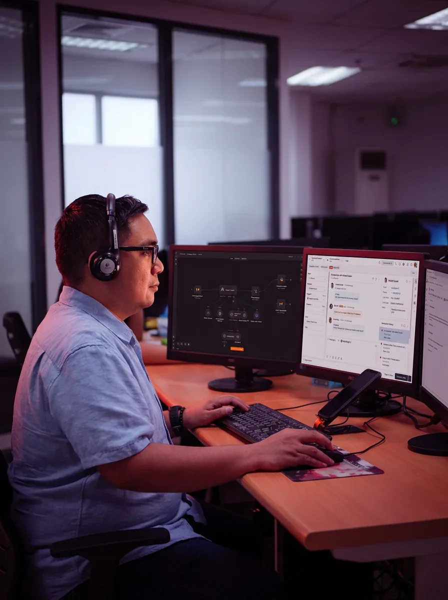 Customer support automation workflow on a monitor