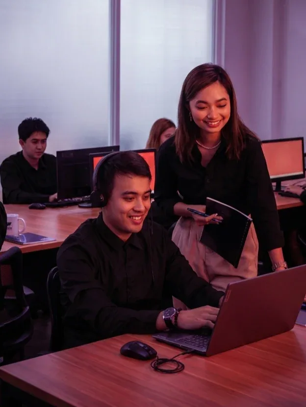 Customer support specialist working with a headset