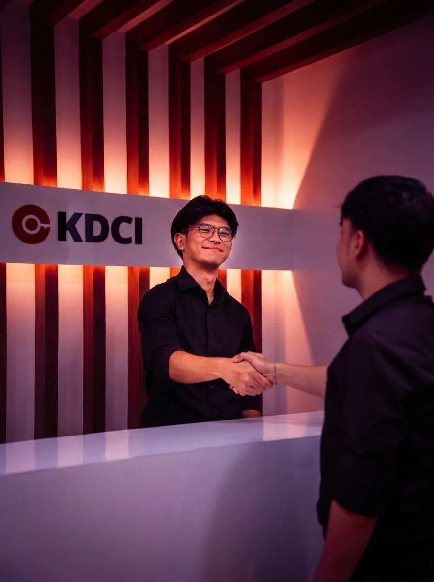 Team members greeting each other in an office